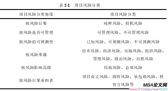 表 2-1 項目風險分類