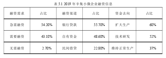 表 5.1 2019 年辛集小微企業(yè)融資信息